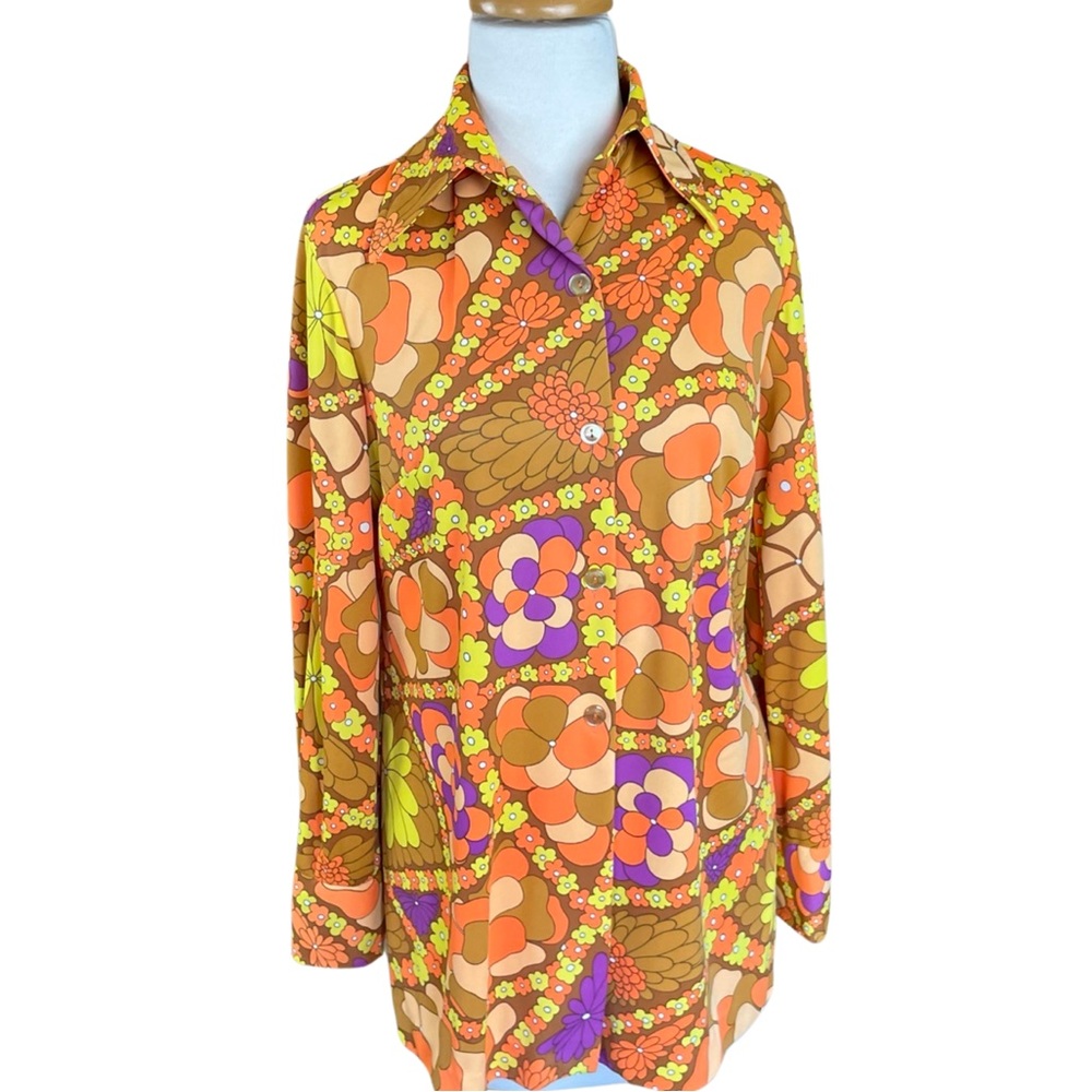 Vintage Catalina 70s Flower Power Tunic Dagger Button Up Shirt Small